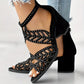 Women's new bohemian style hollow high-heeled shoes