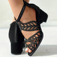 Women's new bohemian style hollow high-heeled shoes