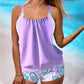 Women's Loose Printed Tankini Top with Shorts Swimsuits