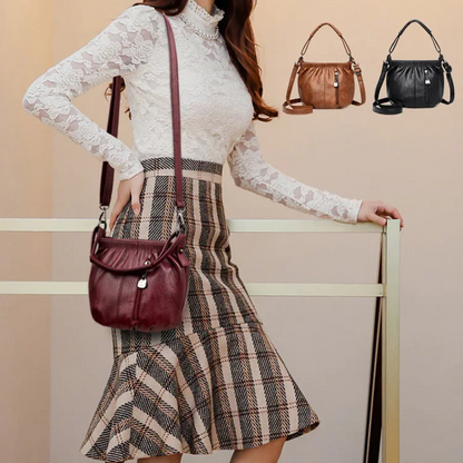 Fashion Simple Casual Pleated Bucket Soft Leather Handbag Shoulder Bag