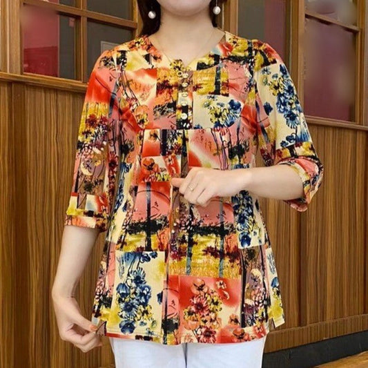 🔥LAST DAY 50% OFF🔥Women's Fashion Floral 7/10 Sleeve Loose T-Shirt