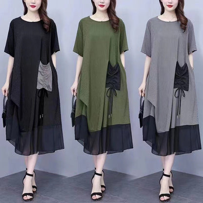 Women's Round Neck Patchwork Loose Dress（50% OFF）