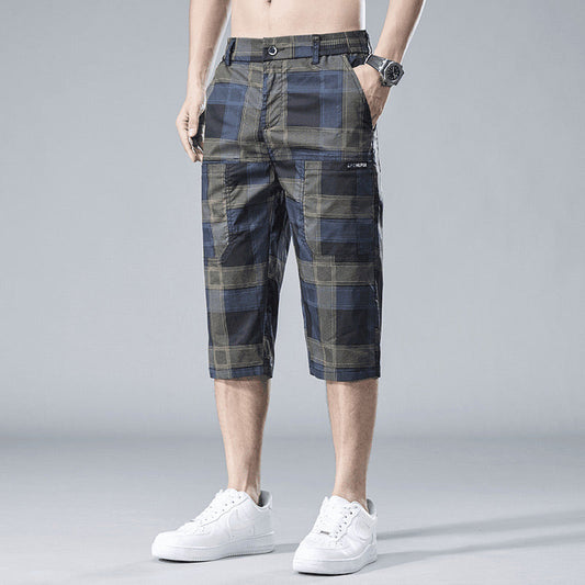 Men's Casual Plaid Straight Leg 3/4 Shorts