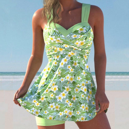 Women's Floral Print Strap Swimdress 2-Piece Set