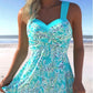Women's Floral Print Strap Swimdress 2-Piece Set