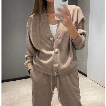 🔥Hot sale🔥Women's Knitted Buttoned Jacket and Pants Two-piece Set