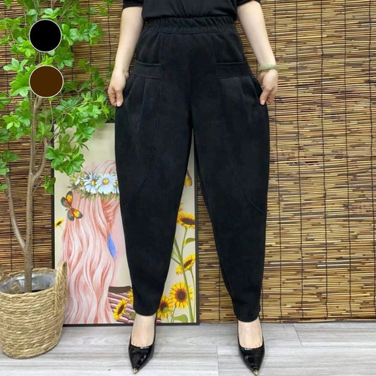 Women's Thickened Elastic Waist Pants with Pockets