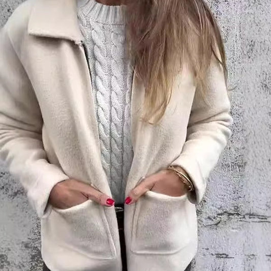 Women's Knitted Zipper Coat With Pockets