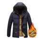 Men's Plush-Lined Thick Winter Jacket with Removable Hood