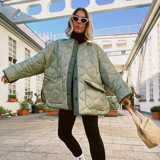 ✨Get 50% off💖Thick Diamond Pattern Curved Hem Jacket