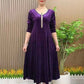 Women's Long Sleeve Velvet Dress with Chest Fringe Accent