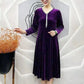 Women's Long Sleeve Velvet Dress with Chest Fringe Accent