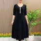 Women's Long Sleeve Velvet Dress with Chest Fringe Accent
