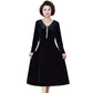 Women's Long Sleeve Velvet Dress with Chest Fringe Accent