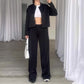 Women’s Solid Color Jacket and Loose Pants 2-Piece Set
