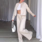 Women’s Solid Color Jacket and Loose Pants 2-Piece Set