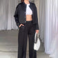 Women’s Solid Color Jacket and Loose Pants 2-Piece Set