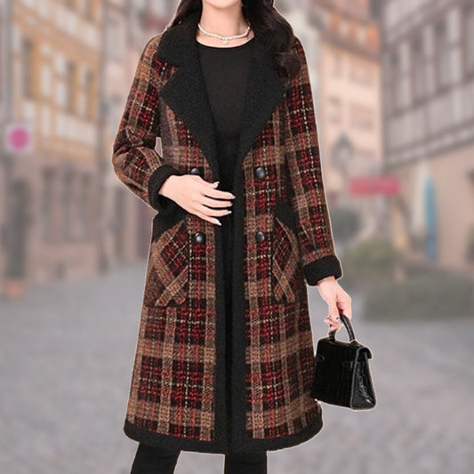 Women's Winter Lapel Plaid Mid-Length Tweed Coat（50% OFF）