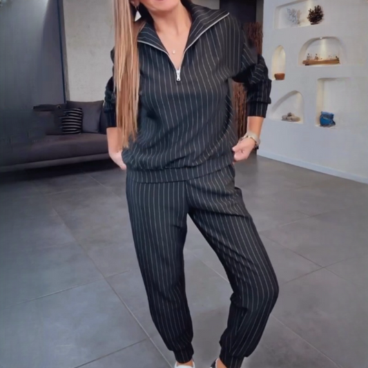 Women’s Half-Zip Striped Tops ＆ Pants Two-Piece Set