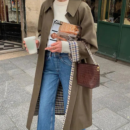 Gabardina de solapa sencilla para mujer