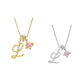 Initial Letter Necklace with Pink Heart Charm