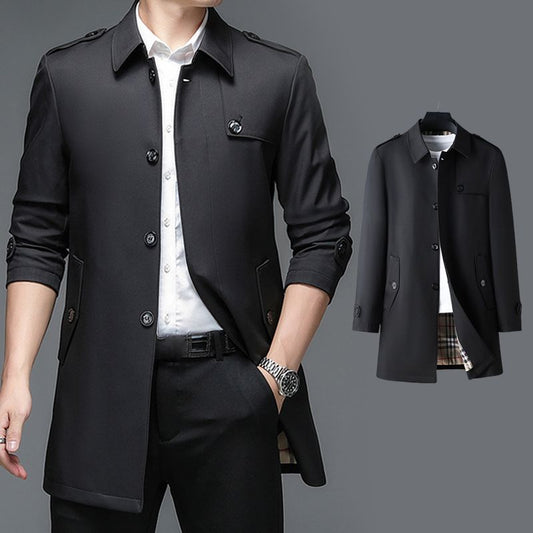 Men's medium length business style trench coat