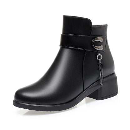 Women's Genuine Leather Metal Buckle Velvet Boots