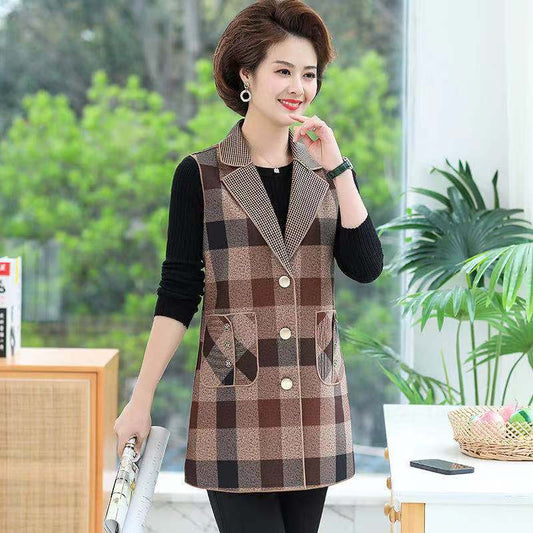 [warm gift] Women’s elegant Lapel Mid-Length Plaid Vest