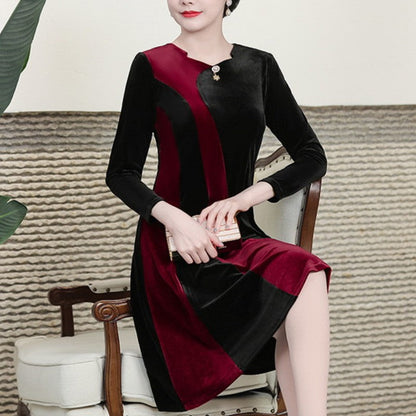 🎅Christmas Sale 🎄50%🔥OFF [🎁Gift For Her] Women's Long Sleeved Faux Velvet Dress