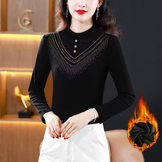 🌈[warm gift] Women's Elegant Plush - lined Lace Bottom Shirt