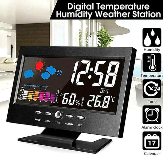 Digital LED Temperature Humidity Monitor Weather Forecast LED Table Alarm Clock