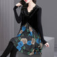 Best Gift for Her * Elegant Floral Print Lace Trim V-Neck Dress