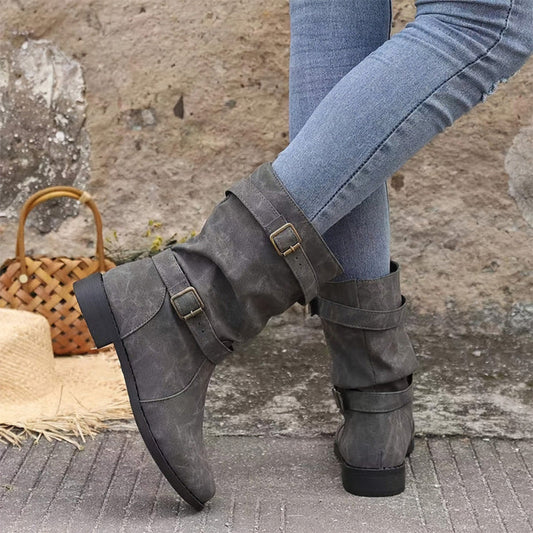 👢Women's Low Heel Buckle Boots